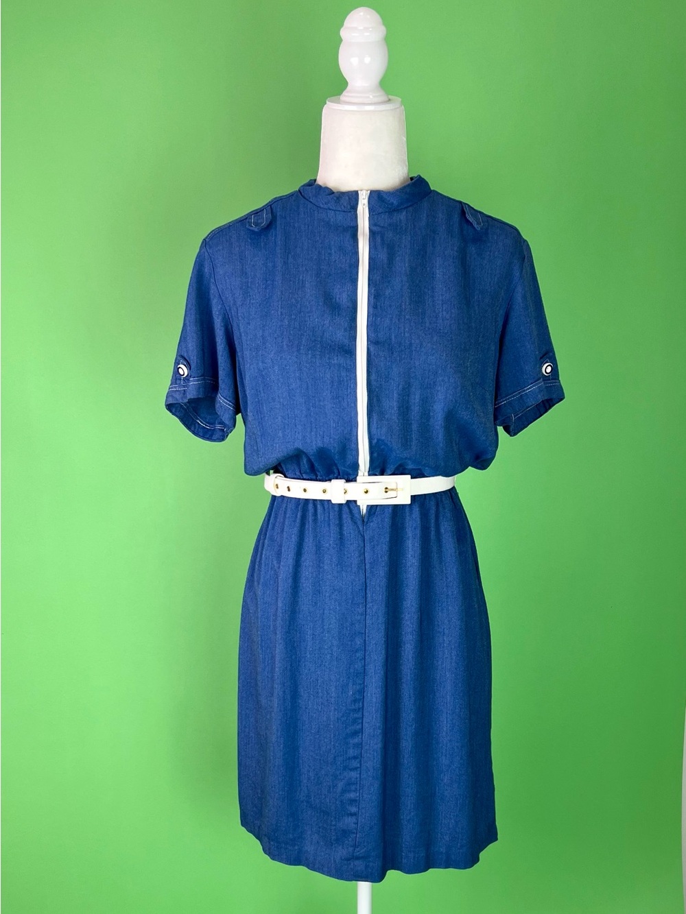 Vintage 70s Mod Chambray Zip-up Dress Size Small